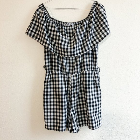 HYFVE Gingham Off The Shoulder Romper Size Large - Picture 2 of 8